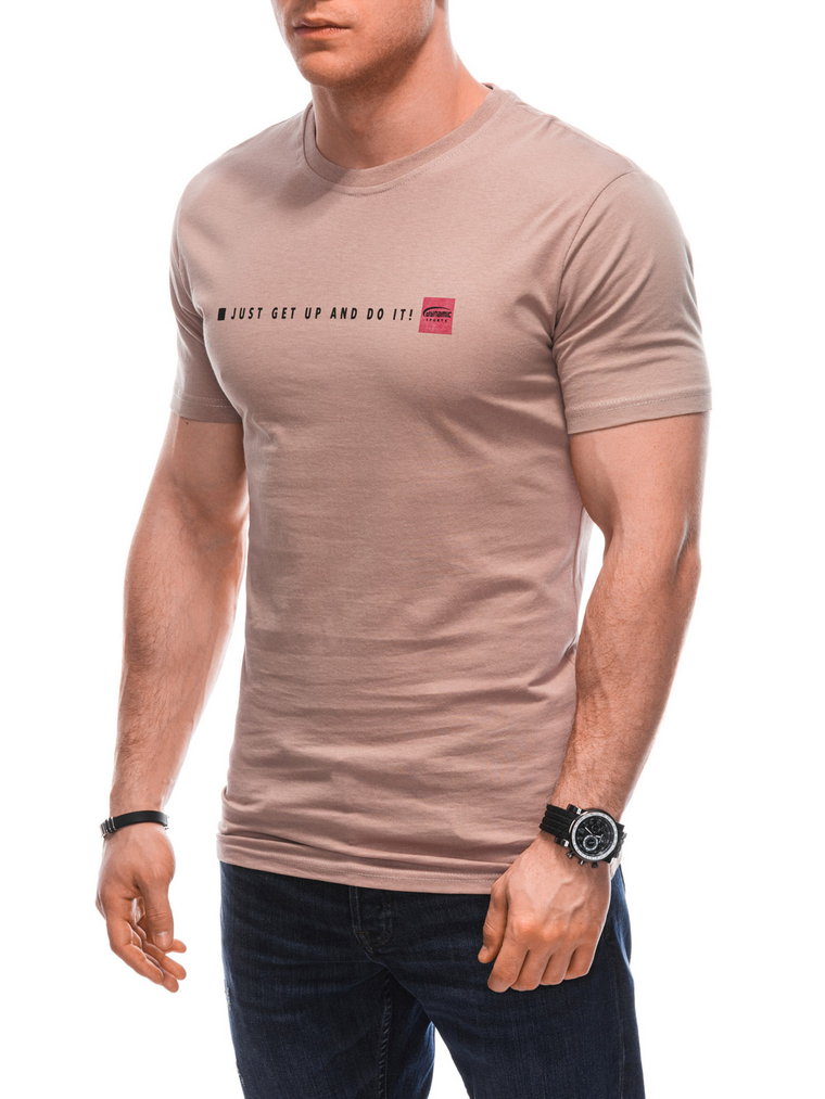 T-shirt męski z nadrukiem S1920 - beżowy