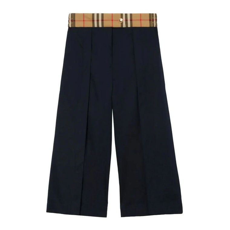 Granatowe spodnie w kratkę z bawełny Burberry