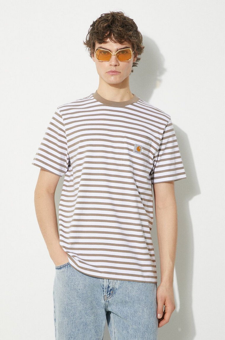 Carhartt WIP t-shirt bawełniany S/S Seidler Pocket T-Shirt męski kolor brązowy wzorzysty I032311.1Z2XX