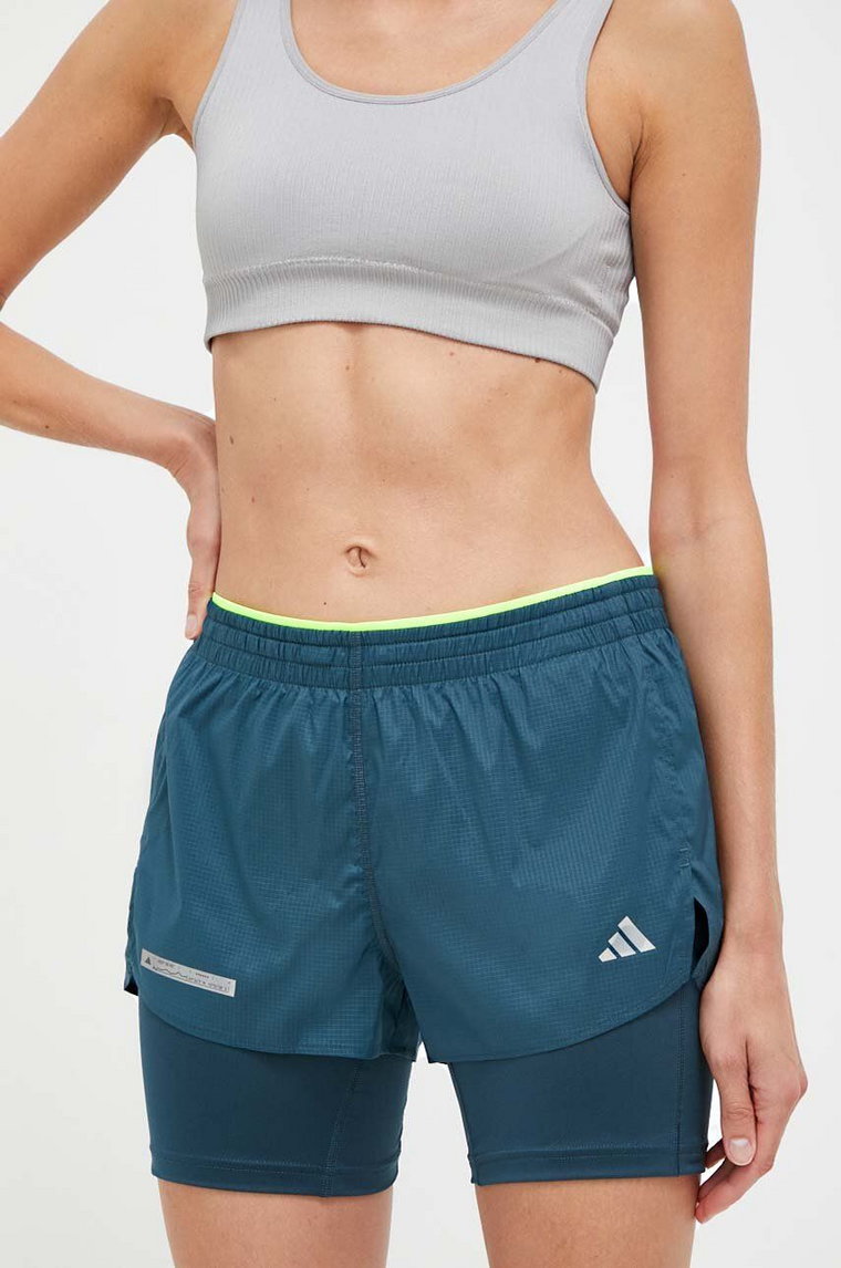 adidas Performance szorty do biegania Ultimate kolor zielony z nadrukiem medium waist