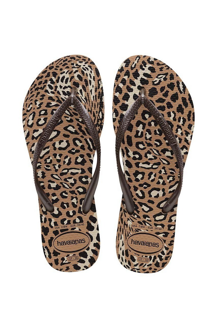 Havaianas japonki SLIM ANIMALS damskie kolor brązowy na płaskim obcasie 4103352.6841