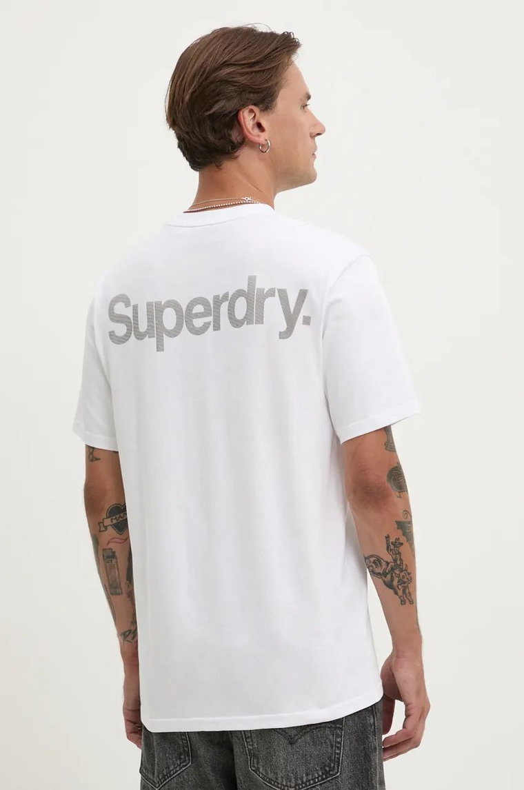 Superdry t-shirt bawełniany męski kolor biały z nadrukiem M1012032A-T7X