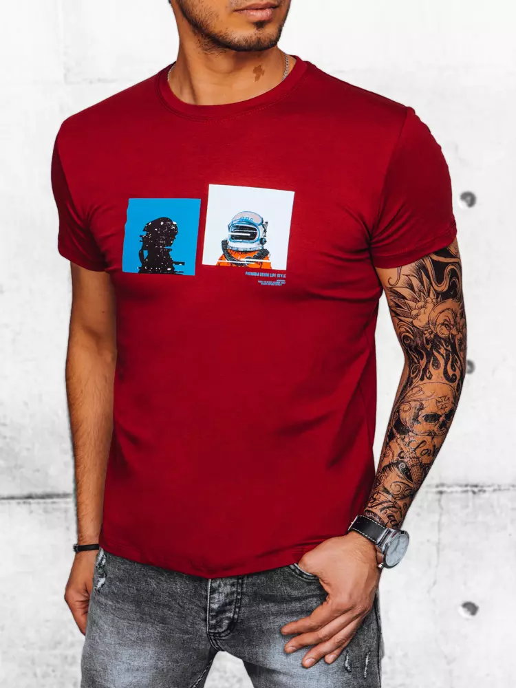 T-shirt męski z nadrukiem bordowy Dstreet RX5068