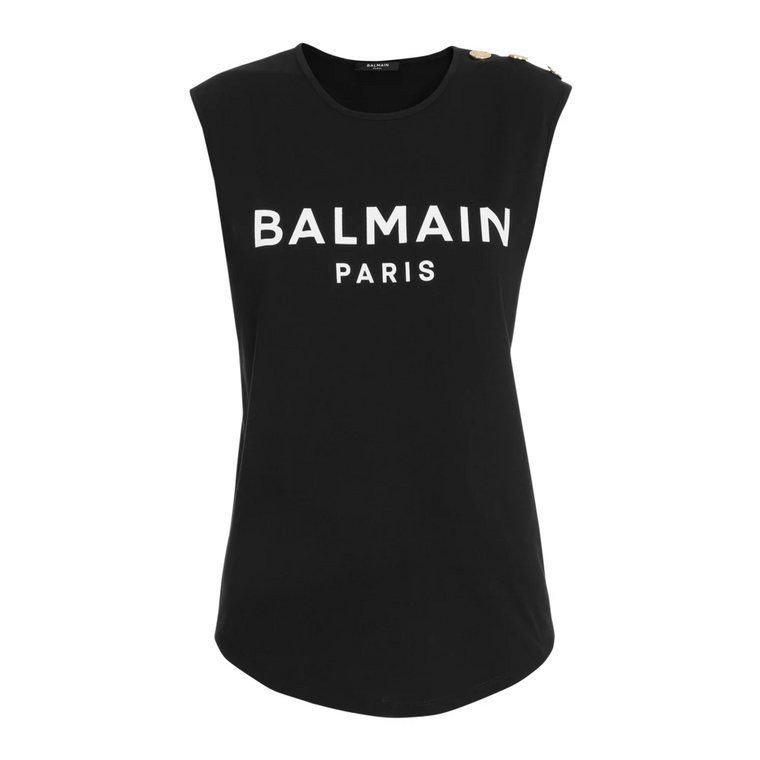 Ekologiczna koszulka z bawełny z nadrukiem logo Balmain