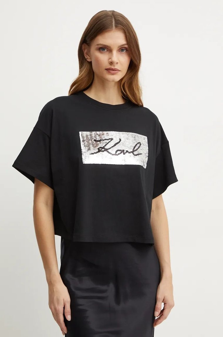 Karl Lagerfeld t-shirt bawełniany damski kolor czarny 246W1708