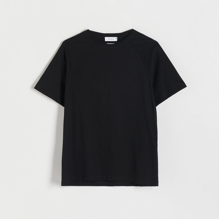 Reserved - Bawełniany t-shirt regular - czarny