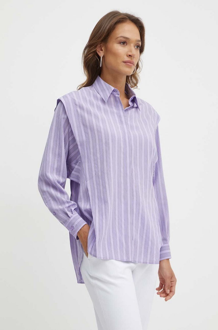 BOSS koszula damska kolor fioletowy relaxed z kołnierzykiem klasycznym 50518408