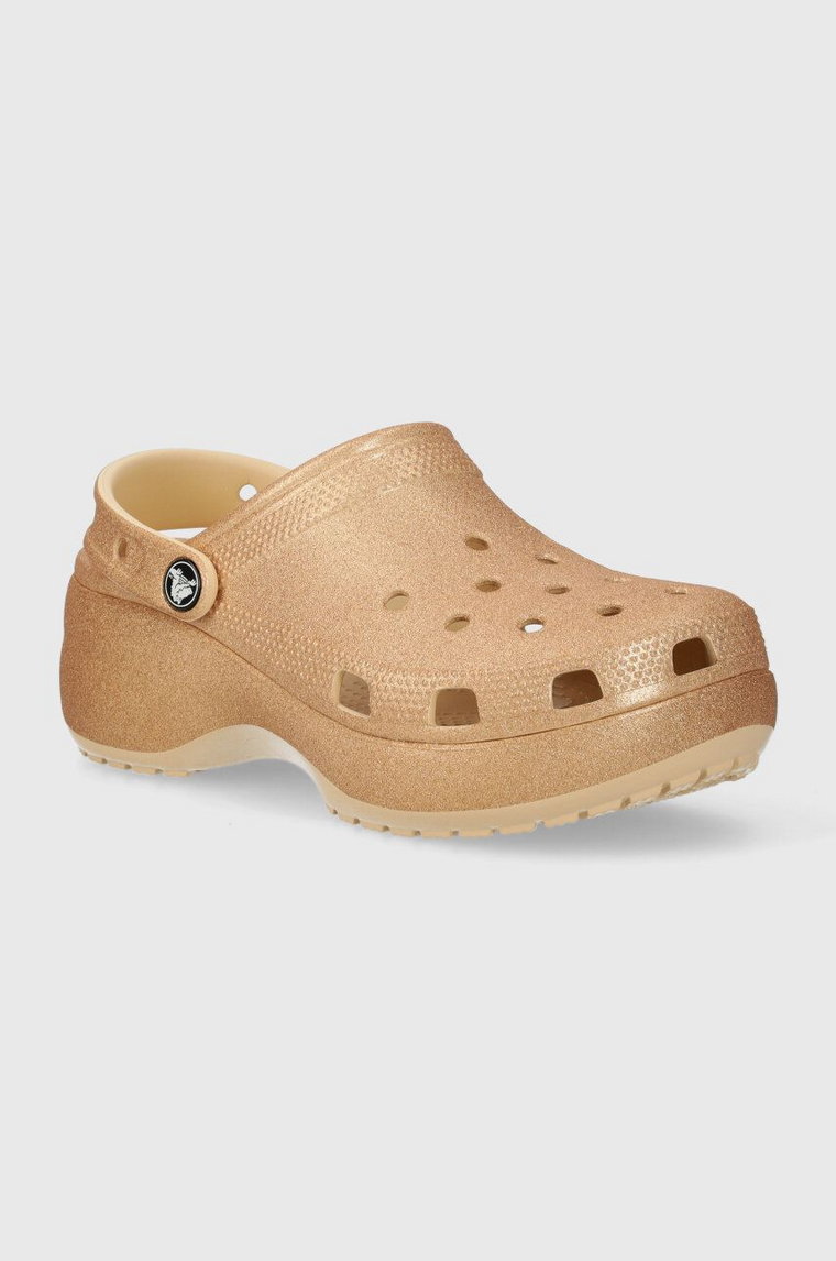 Crocs klapki Classic Platform Glitter Clog damskie kolor złoty na platformie 207241