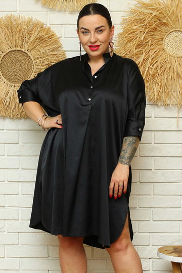 Sukienka - Tunika satynowa elegancka oversize DIONIZA czarna PROMOCJA