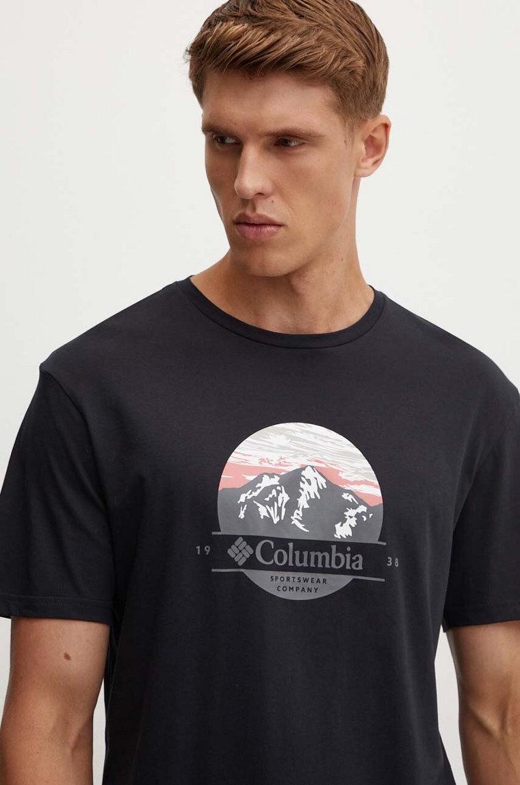 Columbia t-shirt bawełniany Path Lake męski kolor czarny z nadrukiem 1934814