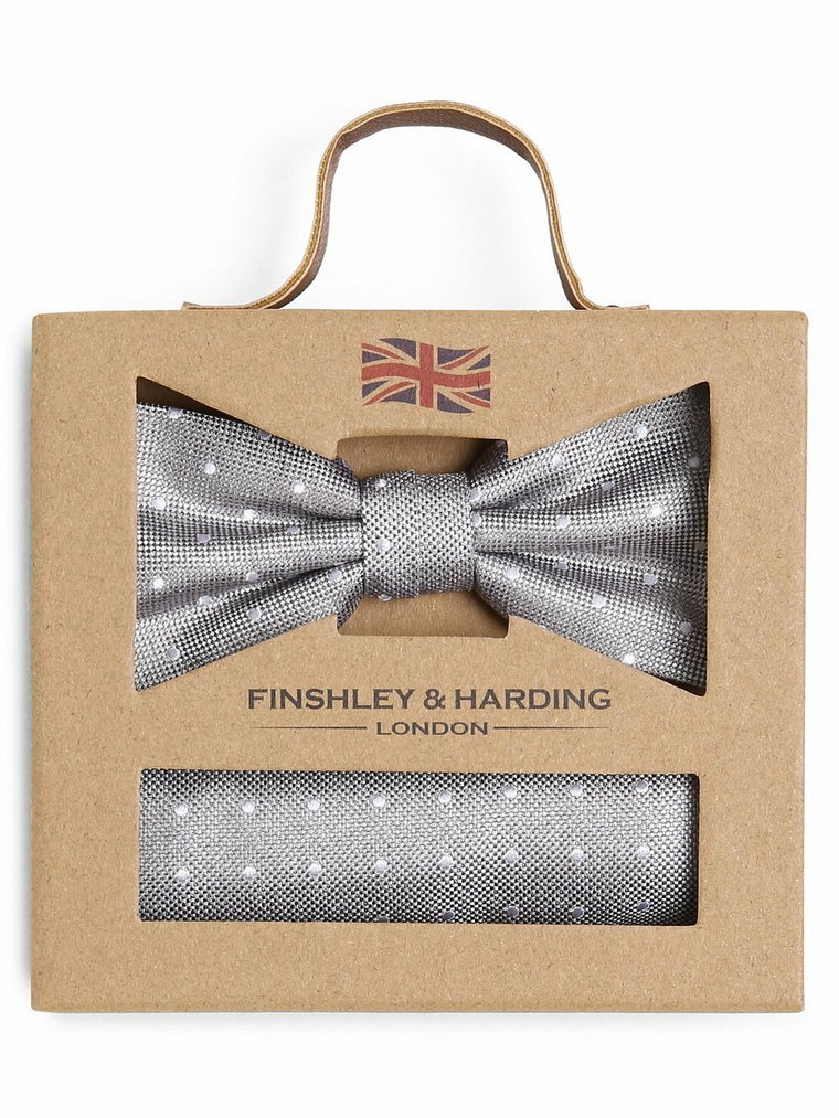 Finshley & Harding London - Muszka i poszetka męska z jedwabiu, beżowy|szary