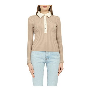 Jonathan Simkhai, Ribbed Sweater with Classic Collar Beżowy, female,