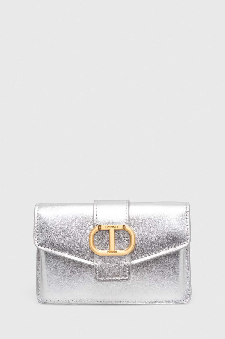 Twinset portfel skórzany damski kolor srebrny