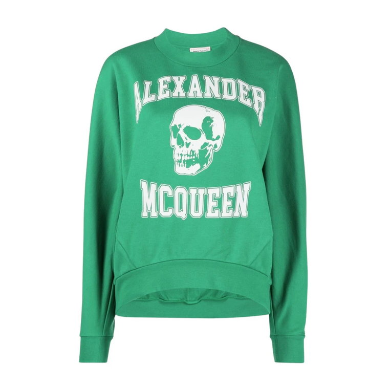 Zielony Sweter z Nadrukiem na Przedniej Części Alexander McQueen