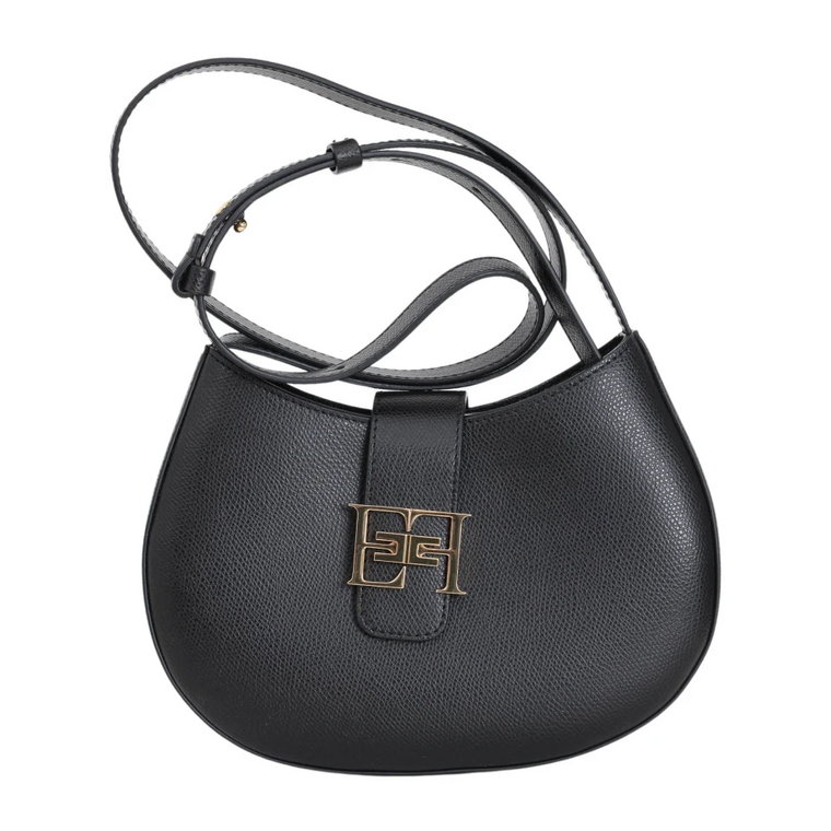 Czarna średnia torba hobo z metalowym logo Elisabetta Franchi
