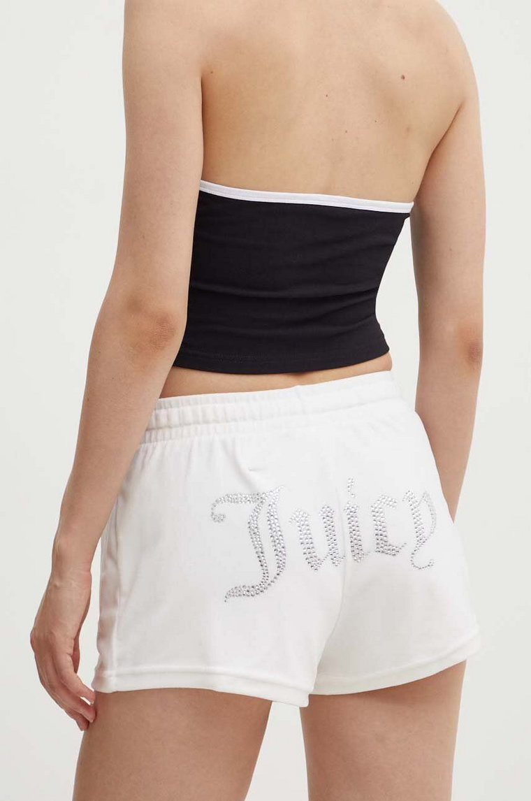 Juicy Couture szorty TAMIA SHORTS damskie kolor biały z aplikacją high waist JCWH121001