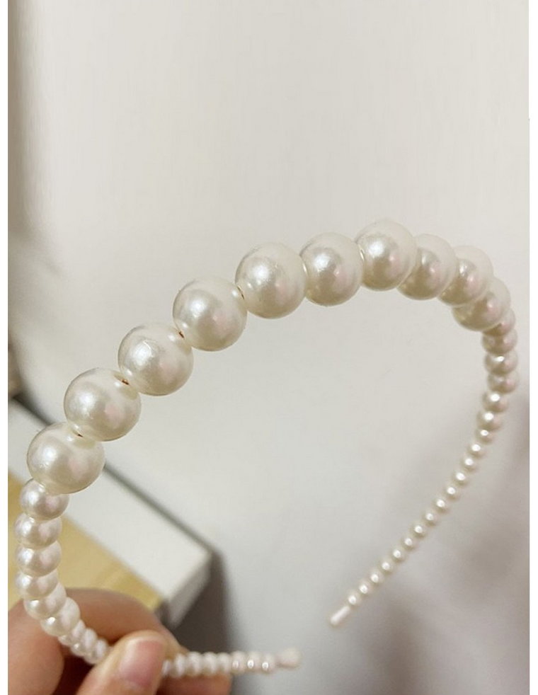 Opaska do włosów z dużymi perłami - biała
