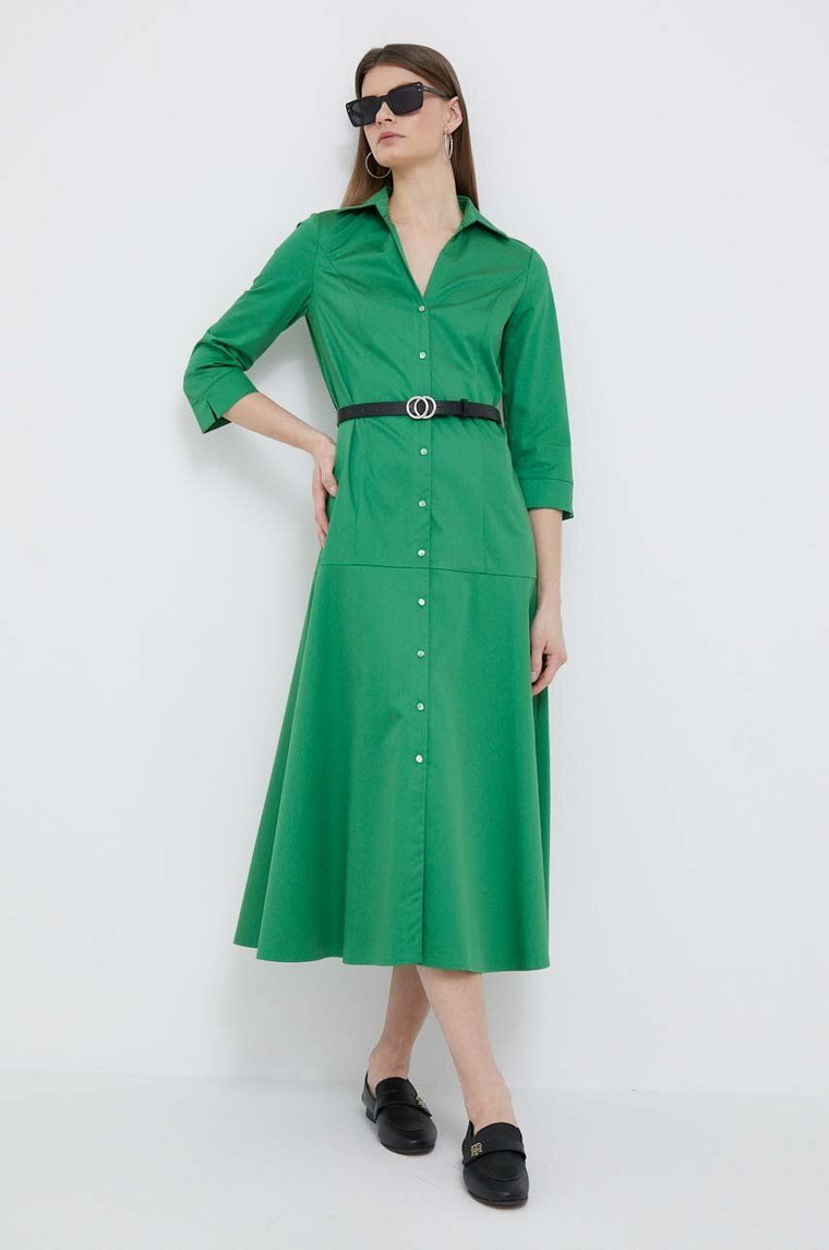 Pennyblack sukienka kolor zielony midi rozkloszowana