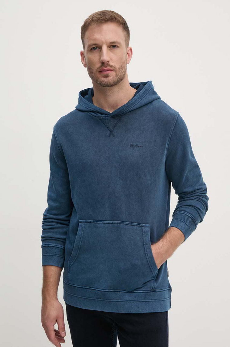 Pepe Jeans bluza bawełniana SILVERTON HOODIE męska kolor granatowy z kapturem gładka PM582713