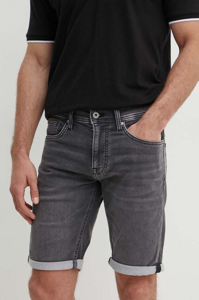 Pepe Jeans szorty jeansowe SLIM GYMDIGO SHORT męskie kolor szary PM801075UH3