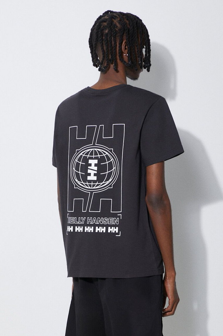 Helly Hansen t-shirt bawełniany kolor czarny wzorzysty