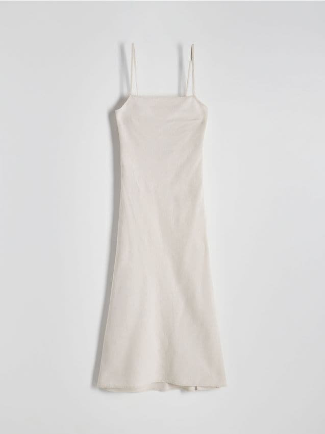 Reserved - Sukienka midi z wiskozy - beżowy