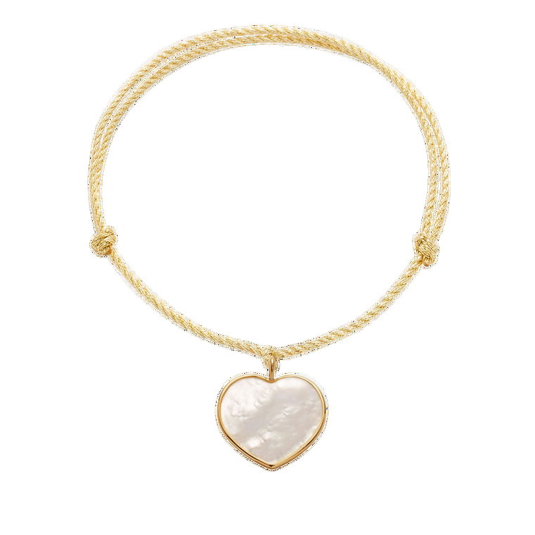 Bransoletka z sercem z masy perłowej w ramce ze złota próby 585 na grubym złotym sznurku premium