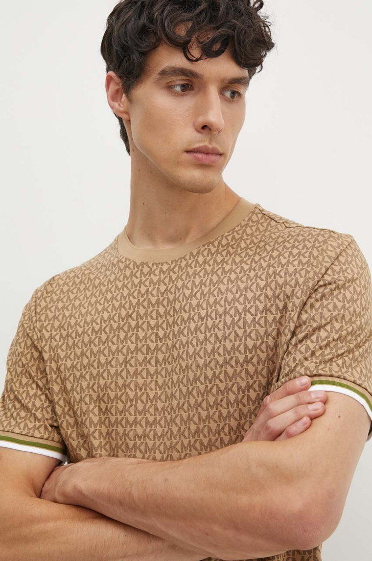 Michael Kors t-shirt bawełniany męski kolor brązowy wzorzysty