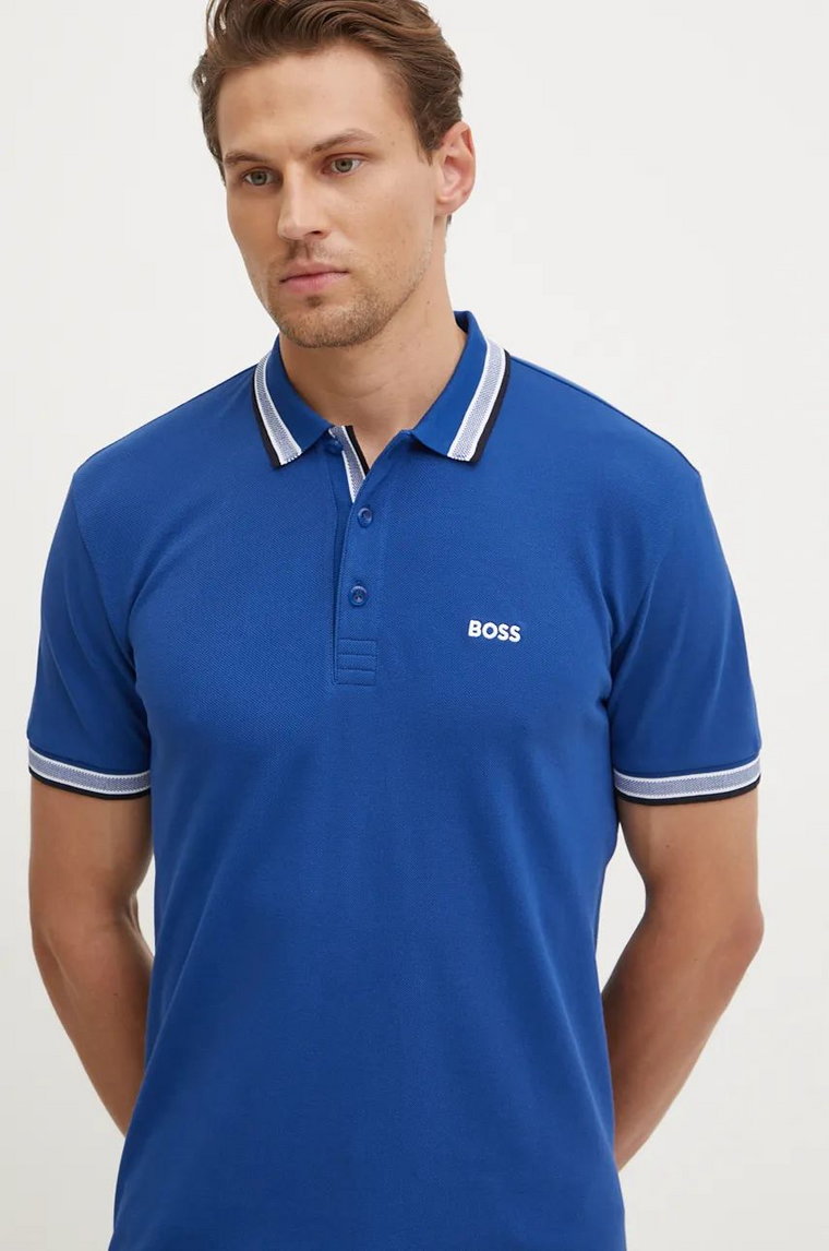 Boss Green polo bawełniane kolor niebieski gładki 50469055