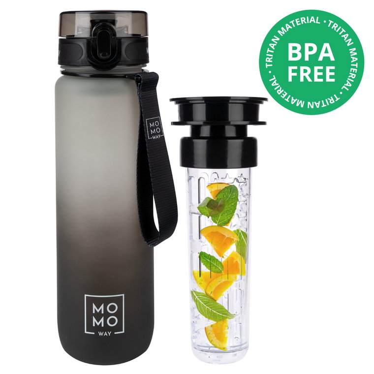 Butelka na wodę MOMO WAY szaro - czarna | pomysł na prezent | BPA free | Tritan
