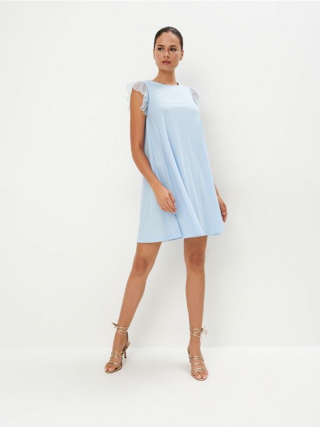Mohito - Trapezowa błękitna sukienka mini - błękitny