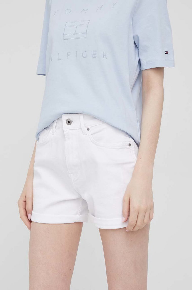 Pepe Jeans szorty jeansowe MARY SHORT damskie kolor biały gładkie high waist