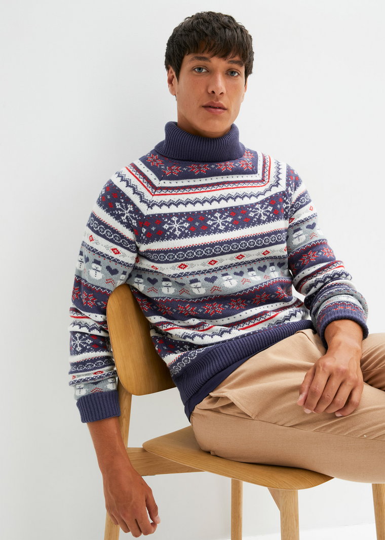 Sweter z golfem w norweski wzór