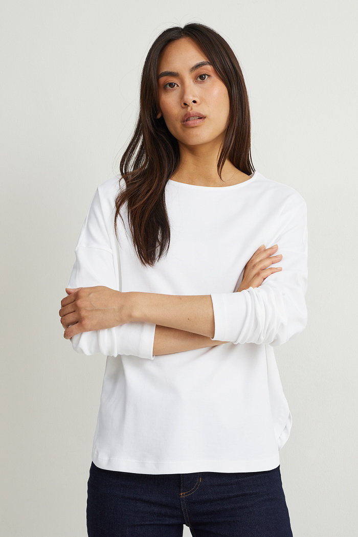 C&A Koszulka z długim rękawem z linii basic, Biały, Rozmiar: XL