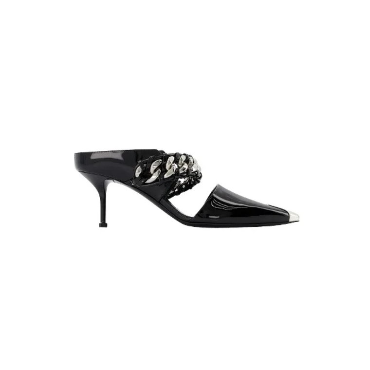 Czarne skórzane sandały z 6 cm obcasem Alexander McQueen