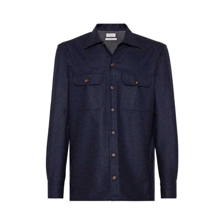 Granatowa Flanelowa Overshirt Brunello Cucinelli