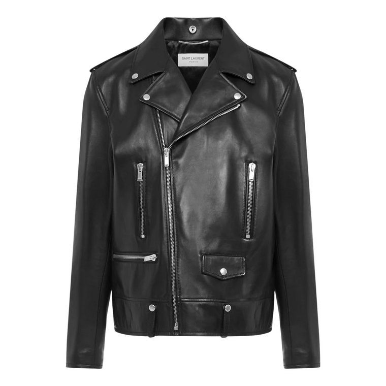 Czarna Kurtka Skórzana Biker Saint Laurent