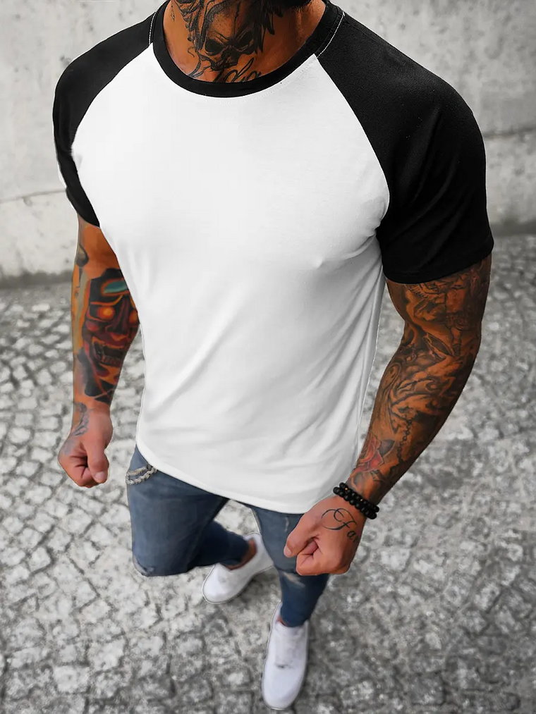 T-Shirt męski biało-czarny OZONEE JS/8T82/1Z