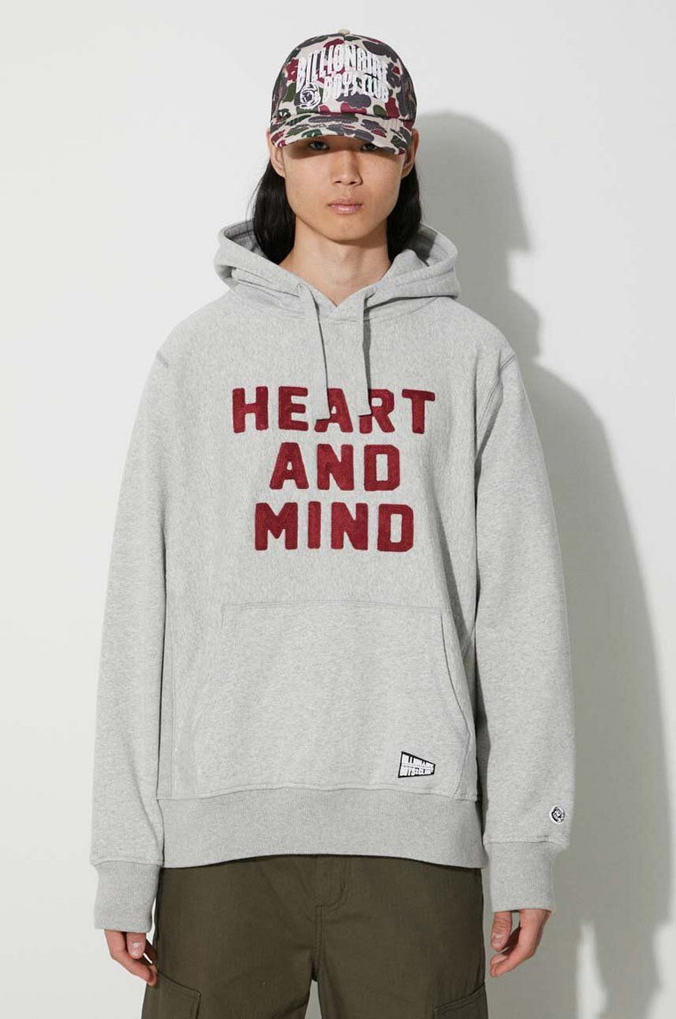 Billionaire Boys Club bluza bawełniana Heart and Mind Popover męska kolor szary z kapturem z aplikacją B23433