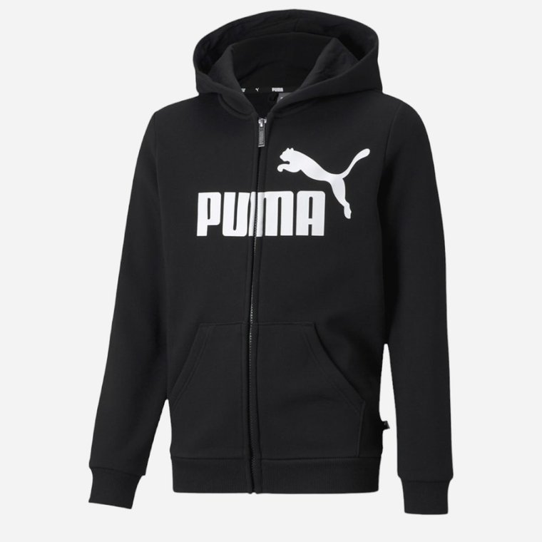 Młodzieżowa bluza rozpinana chłopięca Puma Ess Big Logo Fz Hoodie Fl B 58696701 176 cm Czarna (4063697291096). Bluzy chłopięce rozpinane i nierozpinane