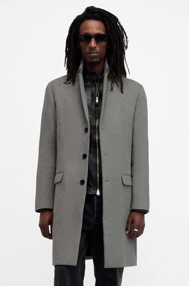 AllSaints płaszcz z domieszką wełny HAL COAT kolor szary przejściowy M005OZ