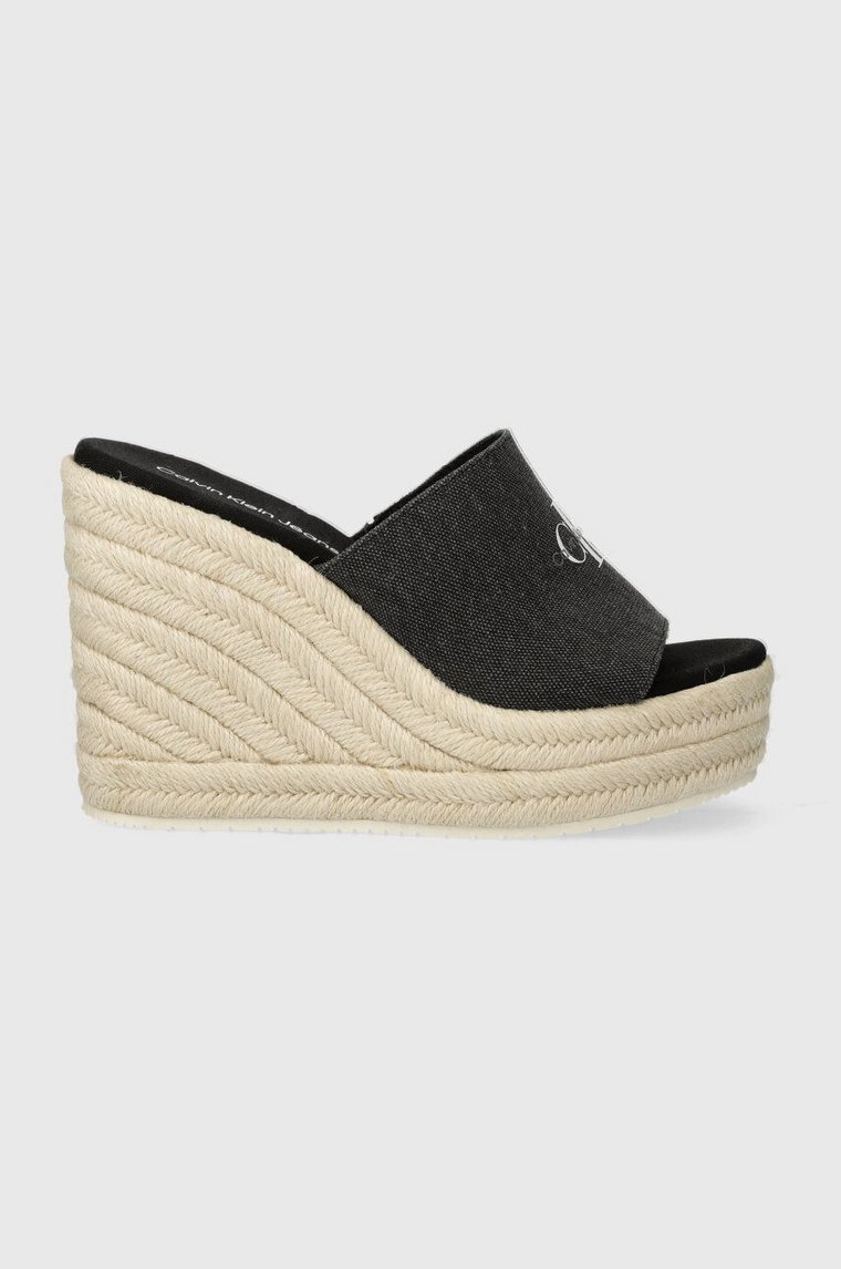 Calvin Klein Jeans klapki SLIDE WEDGE ROPE SANDAL ML BTW damskie kolor czarny na koturnie YW0YW01356