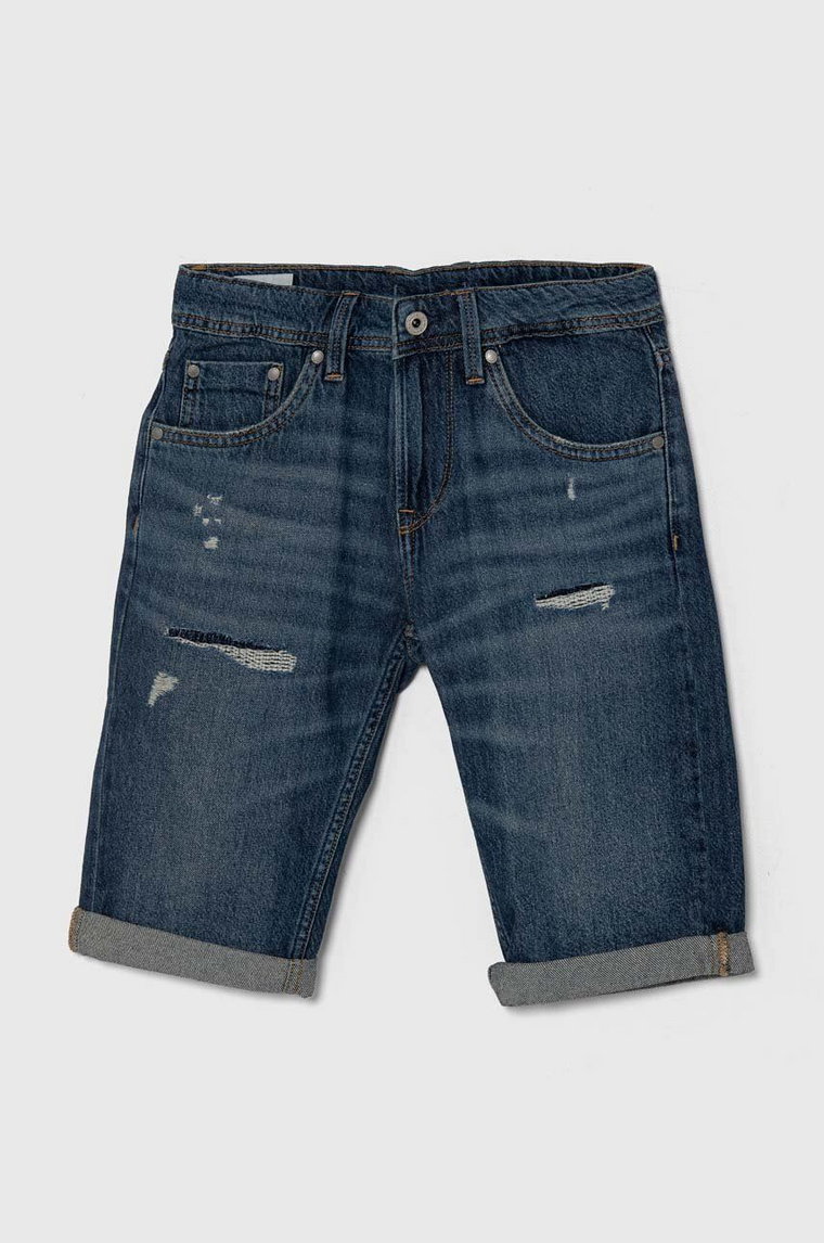 Pepe Jeans szorty jeansowe dziecięce SLIM SHORT REPAIR JR kolor granatowy regulowana talia
