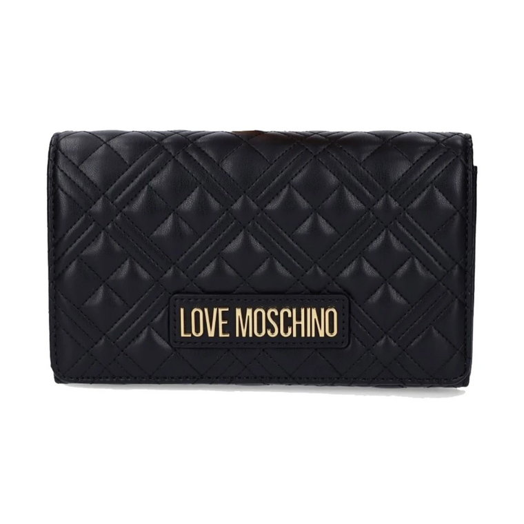 Czarna Matelassè Torba na Ramię z Metalowym Logo Love Moschino