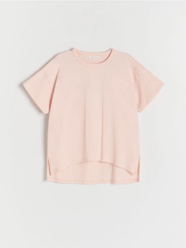 Reserved - Bawełniany t-shirt oversize - brzoskwiniowy