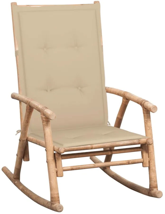 Bujany fotel bambusowy z beżową poduszką - Bamsa