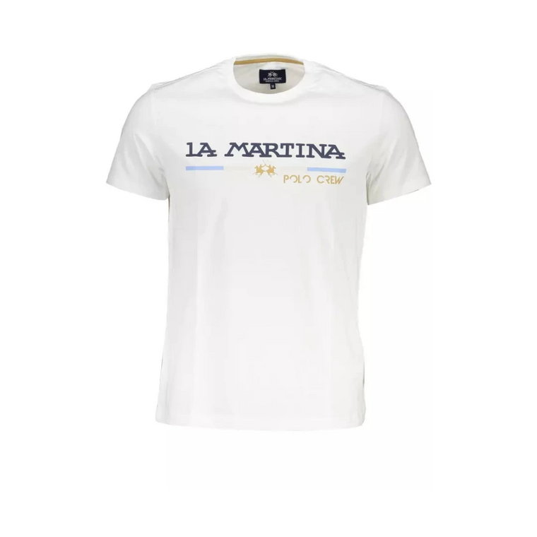 Biała Bawełniana Koszulka, Krótkie Rękawy, Regularny Krój, Okrągły Dekolt, Nadruk Logo La Martina