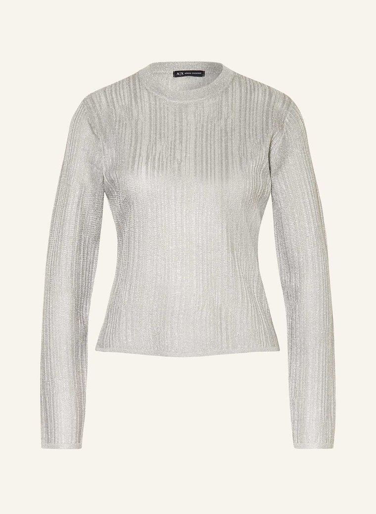 Armani Exchange Sweter Z Błyszczącą Przędzą silber