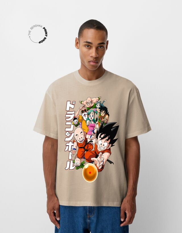 Bershka Koszulka Z Krótkim Rękawem Dragon Ball Mężczyzna L Wielbłądzi