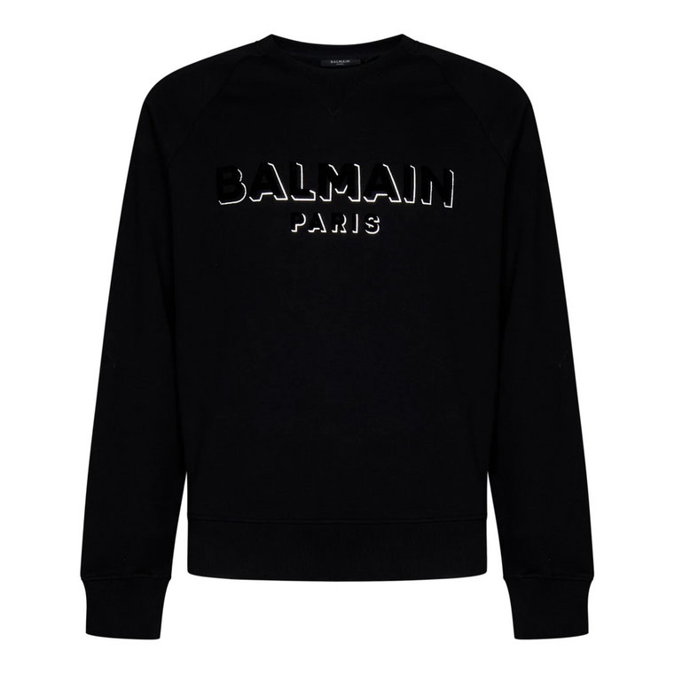Czarny Bawełniany Sweter z Okrągłym Dekoltem dla Mężczyzn Balmain